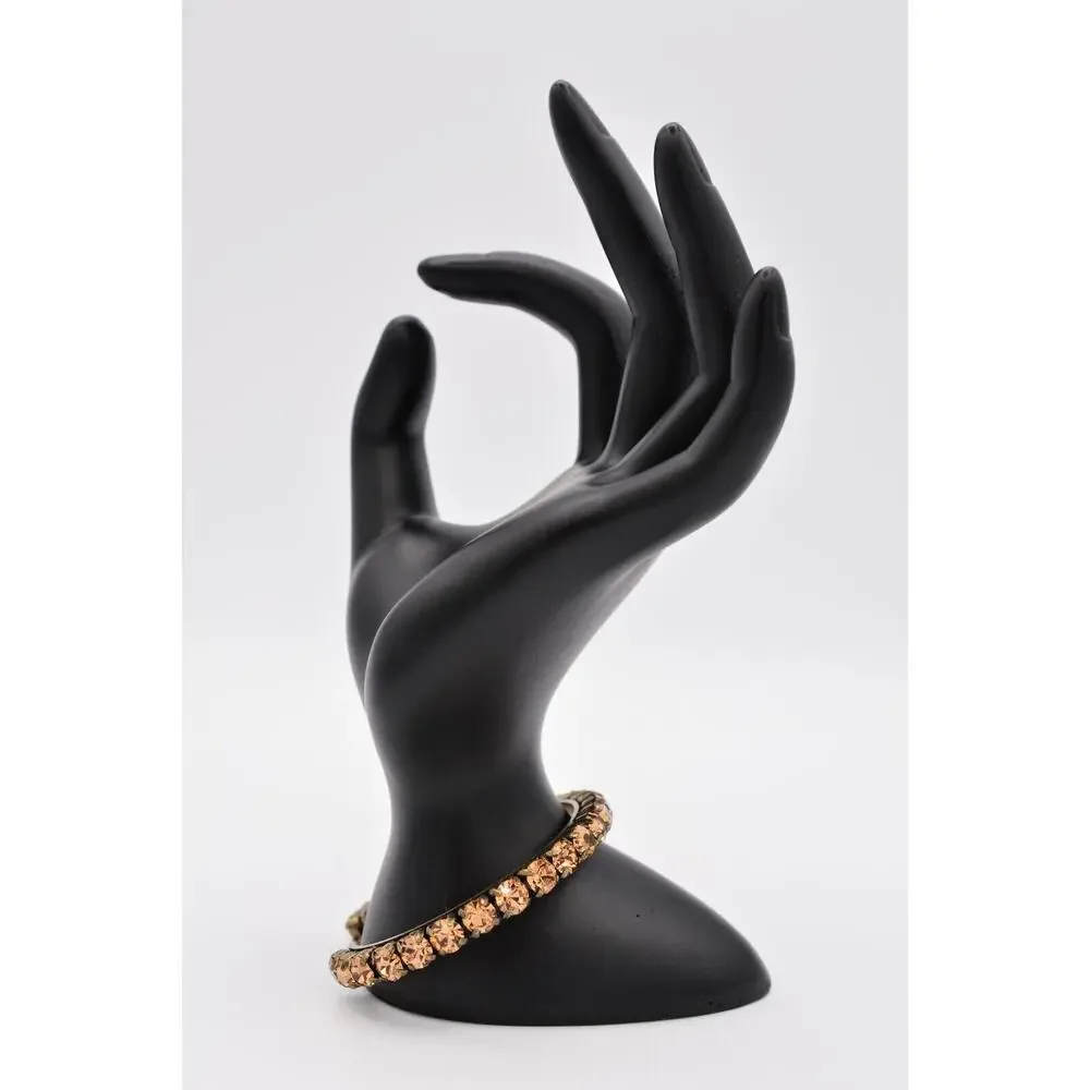 J.Crew Crystal Cuff Bangle Bracelet Chocolate Rhinestone Aged Gold Signed BinAD